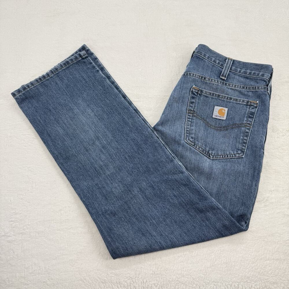 Carhartt Men's Blue Medium Wash Relaxed Straight Distressed Jeans Size 34x30
